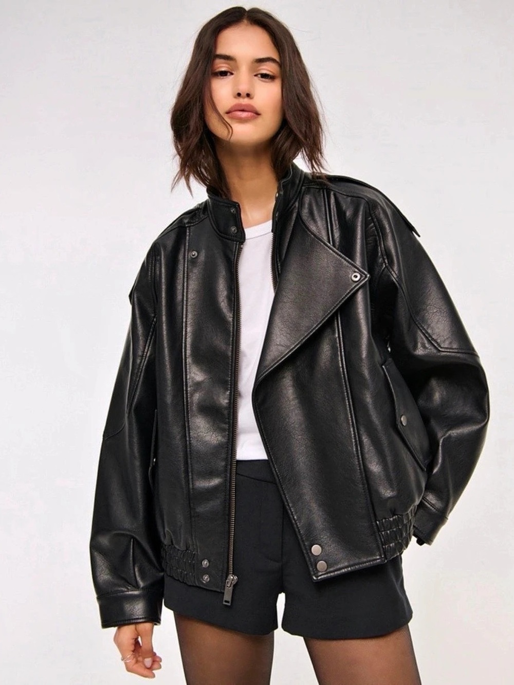 Abercrombie Oversized Biker Jacket Women's Black